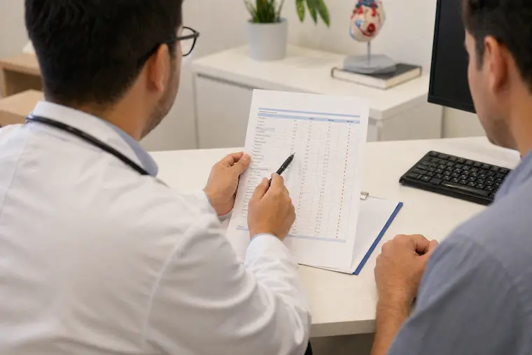 Interpretación de resultados de química sanguínea con médico tratante en consultorio