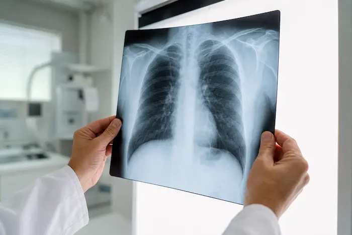 Médico revisando resultados de radiografía, un tipo de examen de gabinete